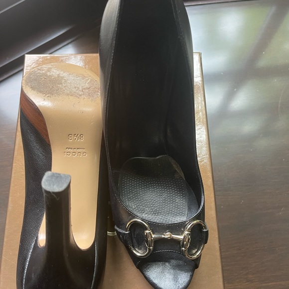 Gucci heels Malaga kid Nero leather size 8.5 open in front - Picture 3 of 5